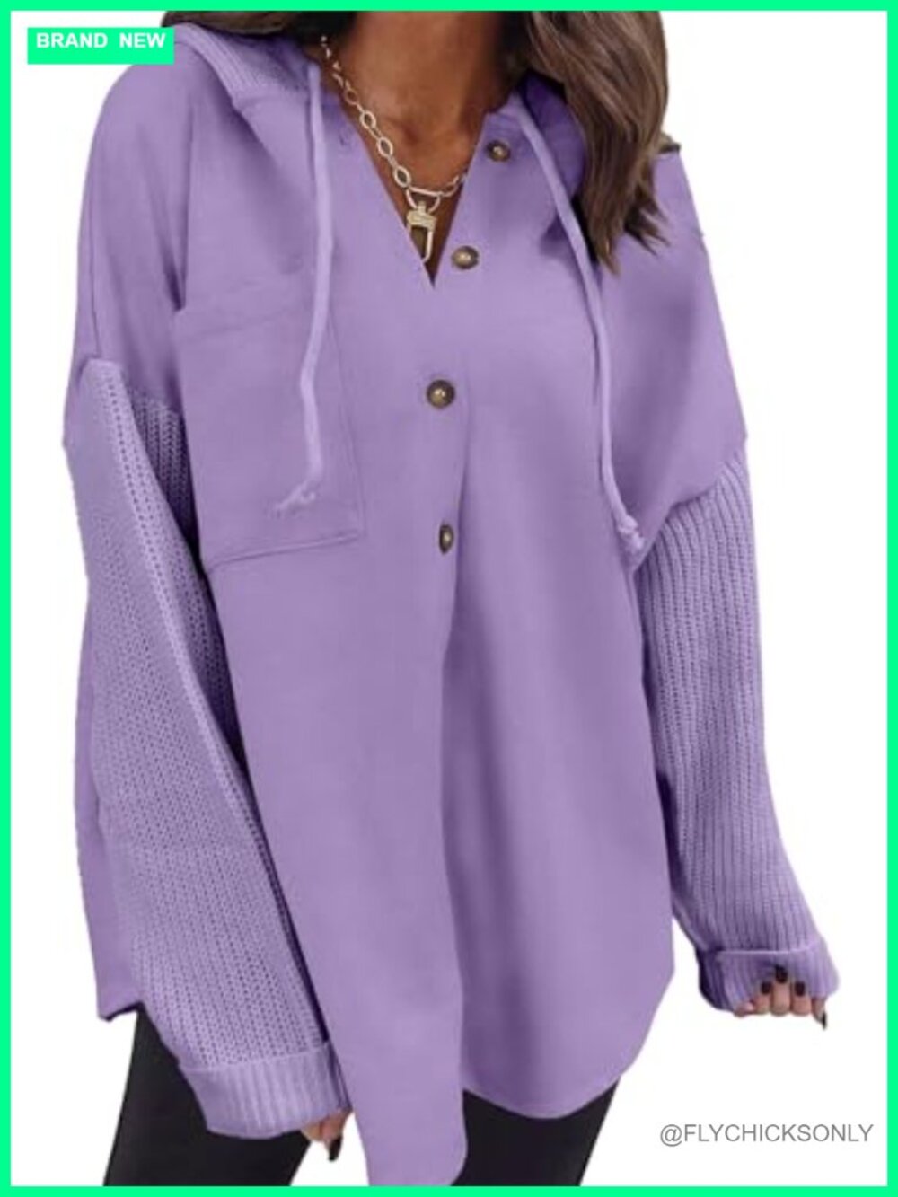 Oversized Hooded Sweatshirt Loose Fit Button Hoodie Long Sleeve Chest Pocket
